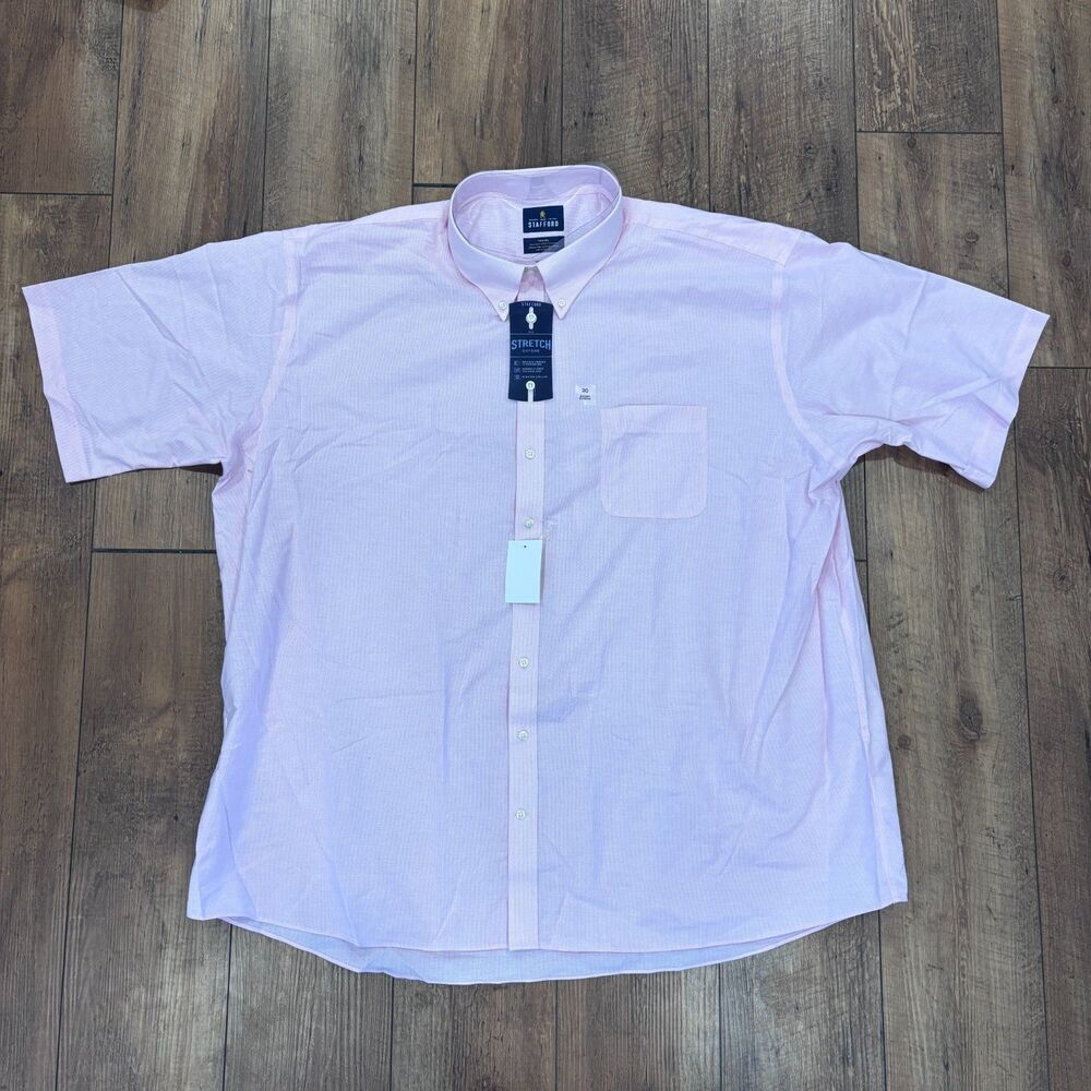 Stafford Travel Wrinkle Free Oxford Dress Shirt Mens Big 20 Light Pink NWT